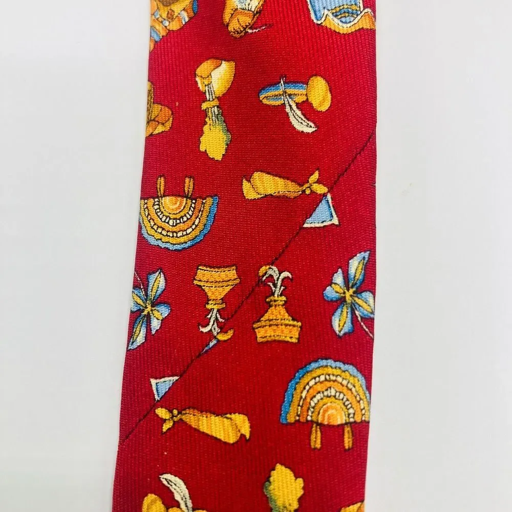 Salvatore Ferragamo‎ Red Headwear/Flower Silk Tie Made In Italy